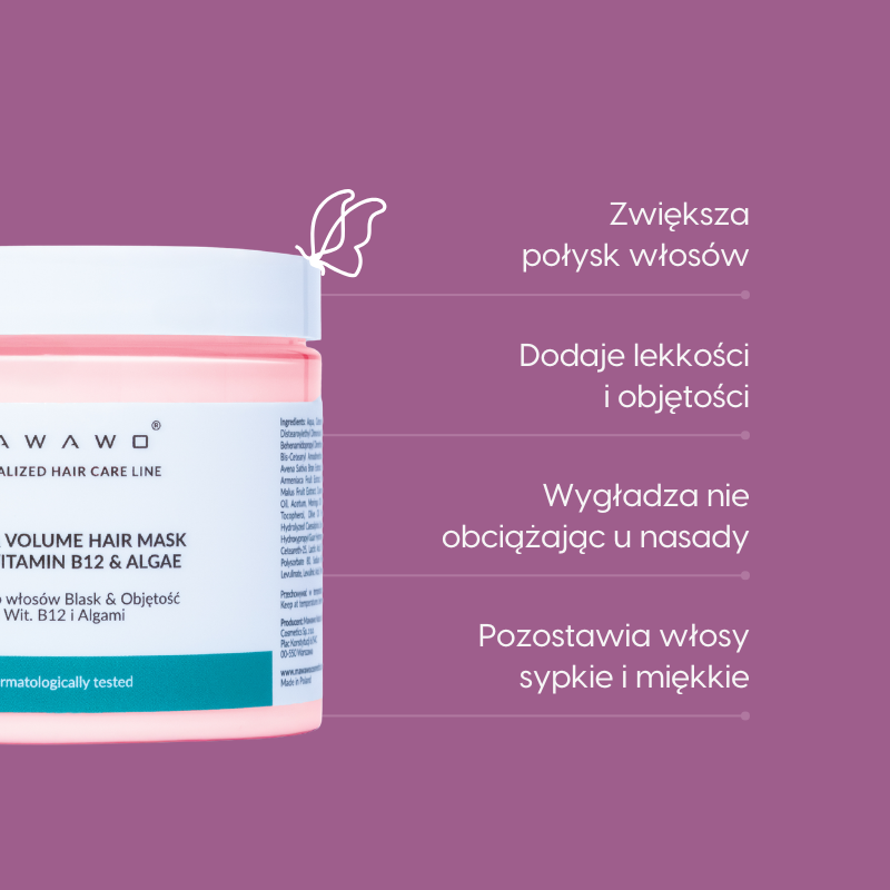 Maska do włosów Blask & Objętość_Mawawo_działanie