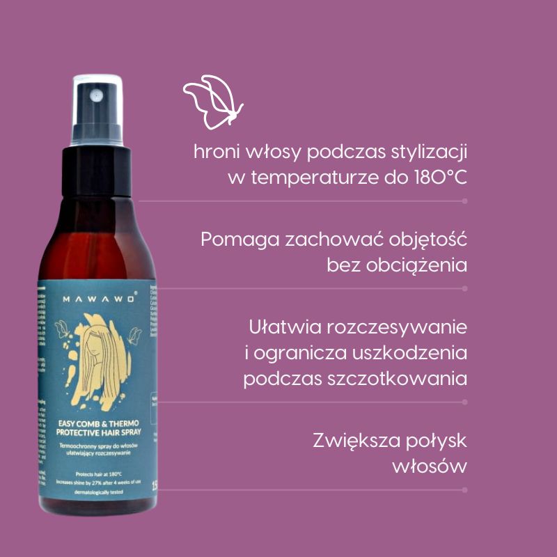 Termoochronny spray do włosów ułatwiający rozczesywanie_Mawawo_Działanie