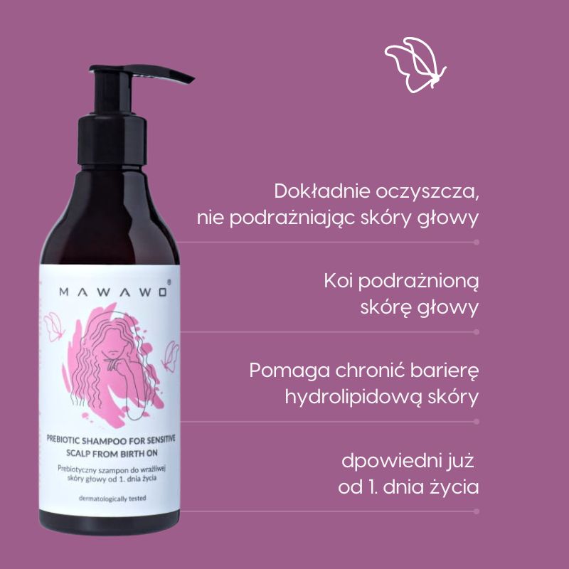 Prebiotyczny szampon do wrażliwej skóry głowy od 1. dnia życia_Mawawo_działanie
